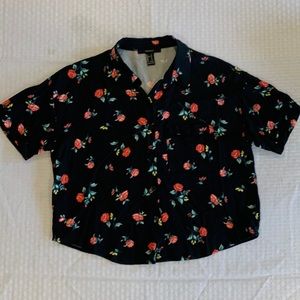 Forever21 Black button-up with red roses